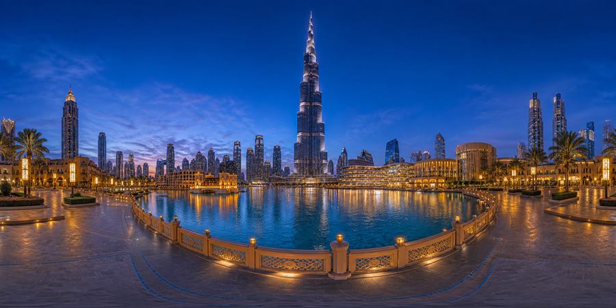 Dubai Burj Khalifa Blue Hour Panorama 360 panoramic photo