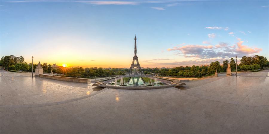 Eiffel Tower from Trocadero Sunrise 360 panoramic photo
