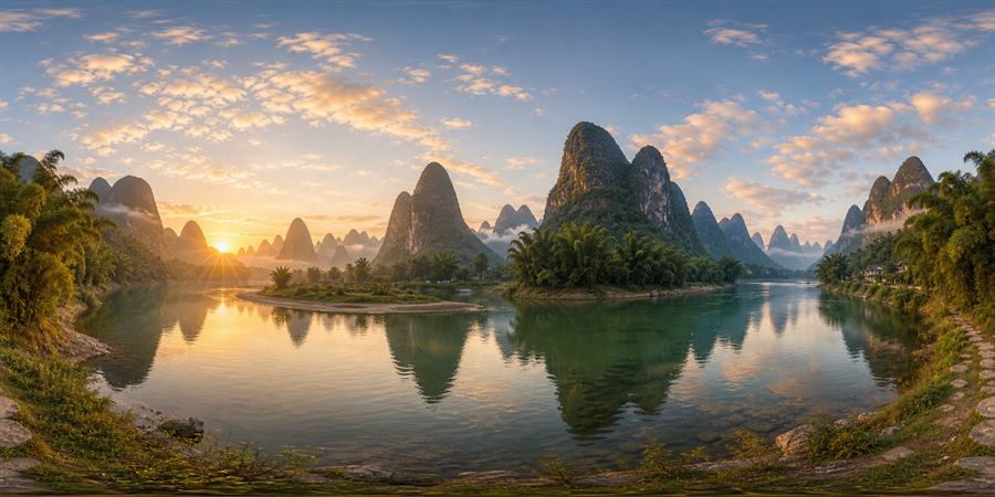 Guilin Li River Karst Sunrise Panorama 360 panoramic photo