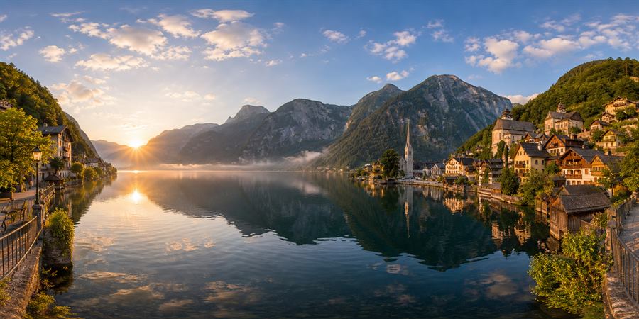 Hallstatt Lake Alpine Sunrise Panorama 360 panoramic photo
