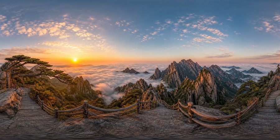 Huangshan Yellow Mountain Sunrise 360 panoramic photo
