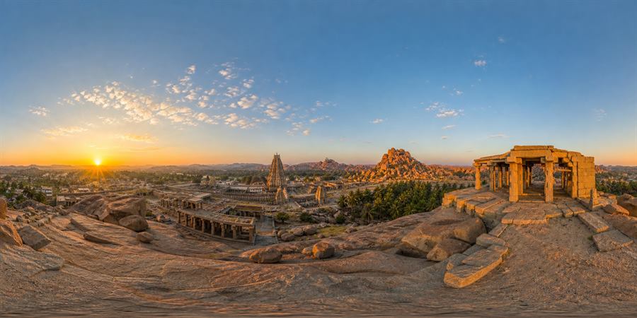 India Hampi Ancient Temples Sunrise Panorama 360 panoramic photo