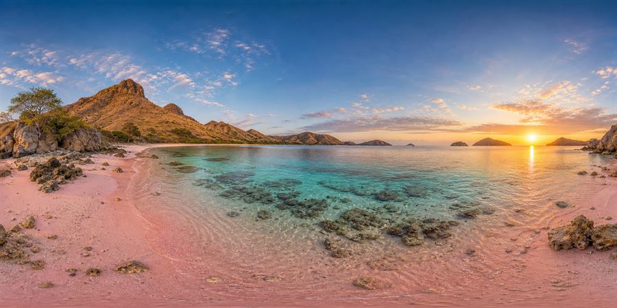 Komodo Pink Beach Sunrise Panorama 360 panoramic photo