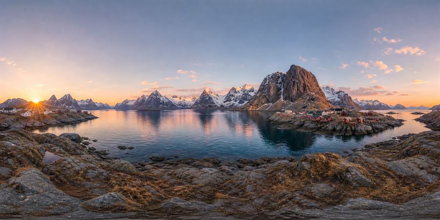 Lofoten Reine Arctic Sunrise 360 panoramic photo