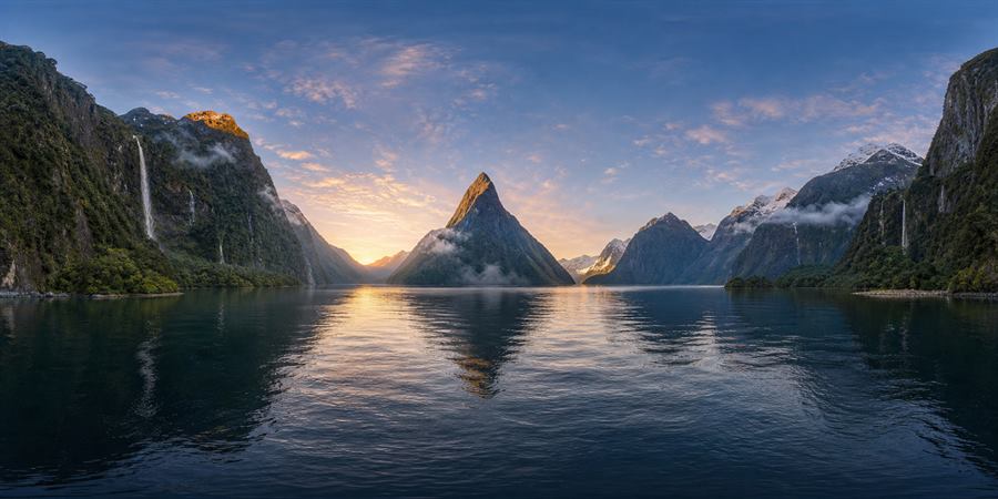 Milford Sound Fiordland Sunrise Panorama 360 panoramic photo