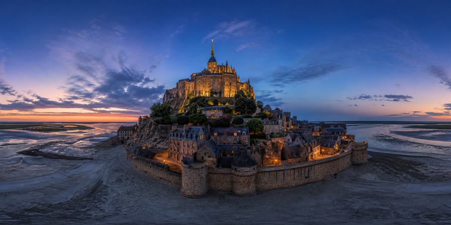 Mont Saint-Michel Twilight Panorama 360 panoramic photo