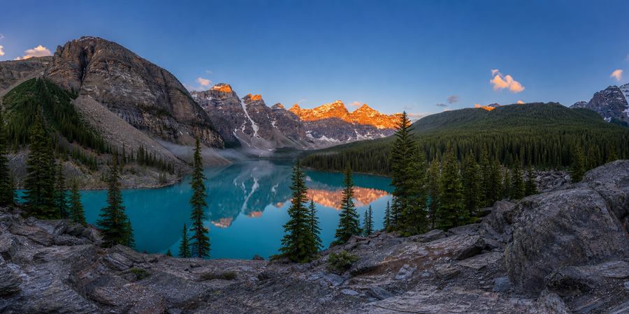 Moraine Lake Banff Sunrise 360 panoramic photo