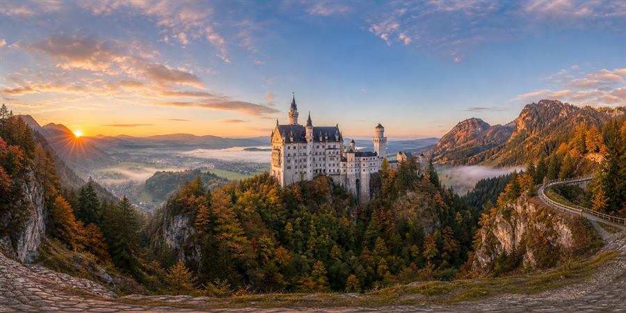Neuschwanstein Castle Bavaria Sunrise Panorama 360 panoramic photo