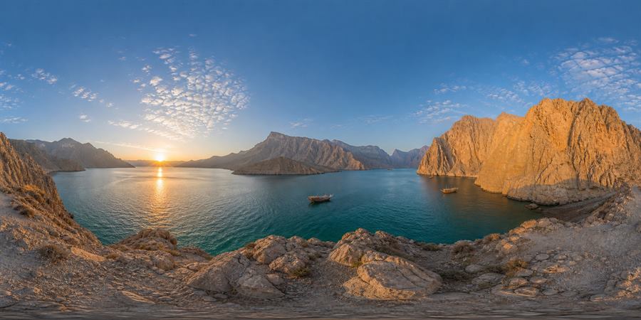 Oman Musandam Fjords Sunrise Panorama 360 panoramic photo