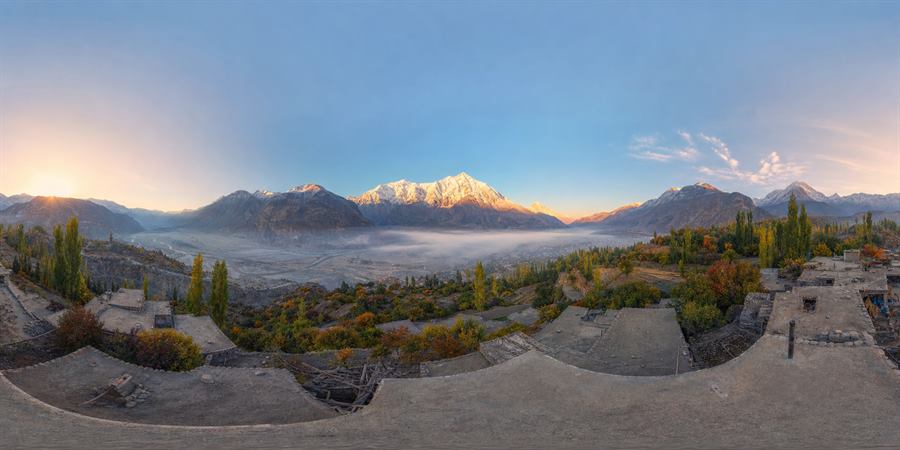 Pakistan Hunza Valley Rakaposhi Sunrise Panorama 360 panoramic photo