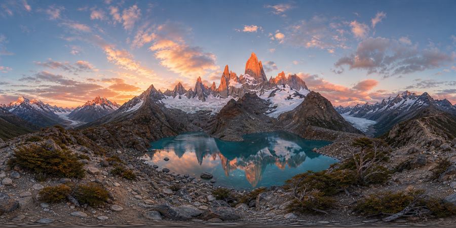 Patagonia Fitz Roy Laguna de los Tres Sunrise Panorama 360 panoramic photo