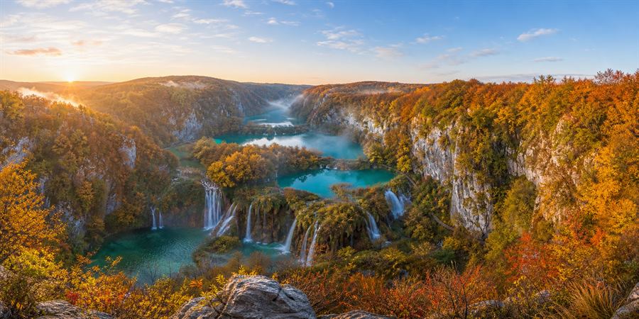 Plitvice Lakes Autumn Waterfalls 360 panoramic photo