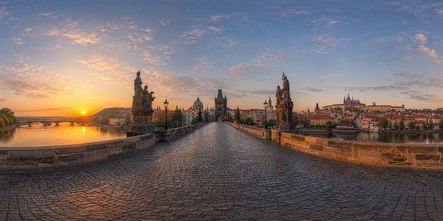 Prague Charles Bridge Sunrise Panorama 360 panoramic photo