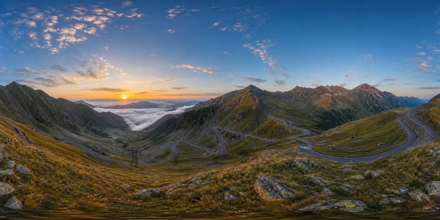 Romania Transfagarasan Carpathian Road Sunrise Panorama 360 panoramic photo