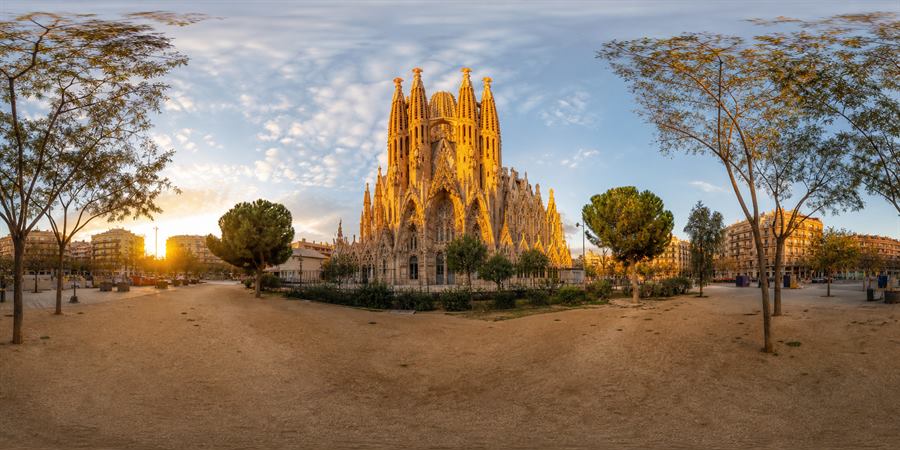 Sagrada Familia Barcelona Golden Hour 360 panoramic photo