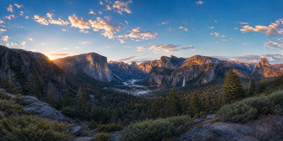 Yosemite Valley Tunnel View Sunrise 360 panoramic photo